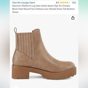 Platform Ankle Boots Slip On Chunky Heel Round Toe Chelsea Low Heeled Booties